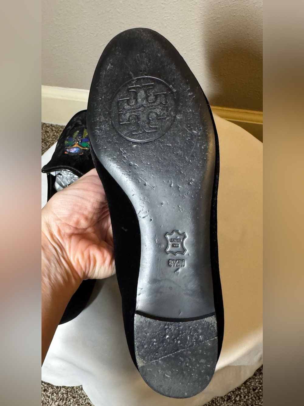 Tory Burch - Easton Black Velvet Embroidered Slip-On Loafers - 8.5 - Picture 14 of 16